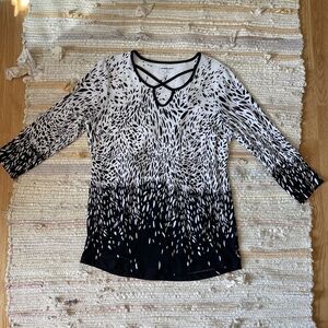 Allison Daley Black and White 3/4 Sleeve Top / Blouse Size Small